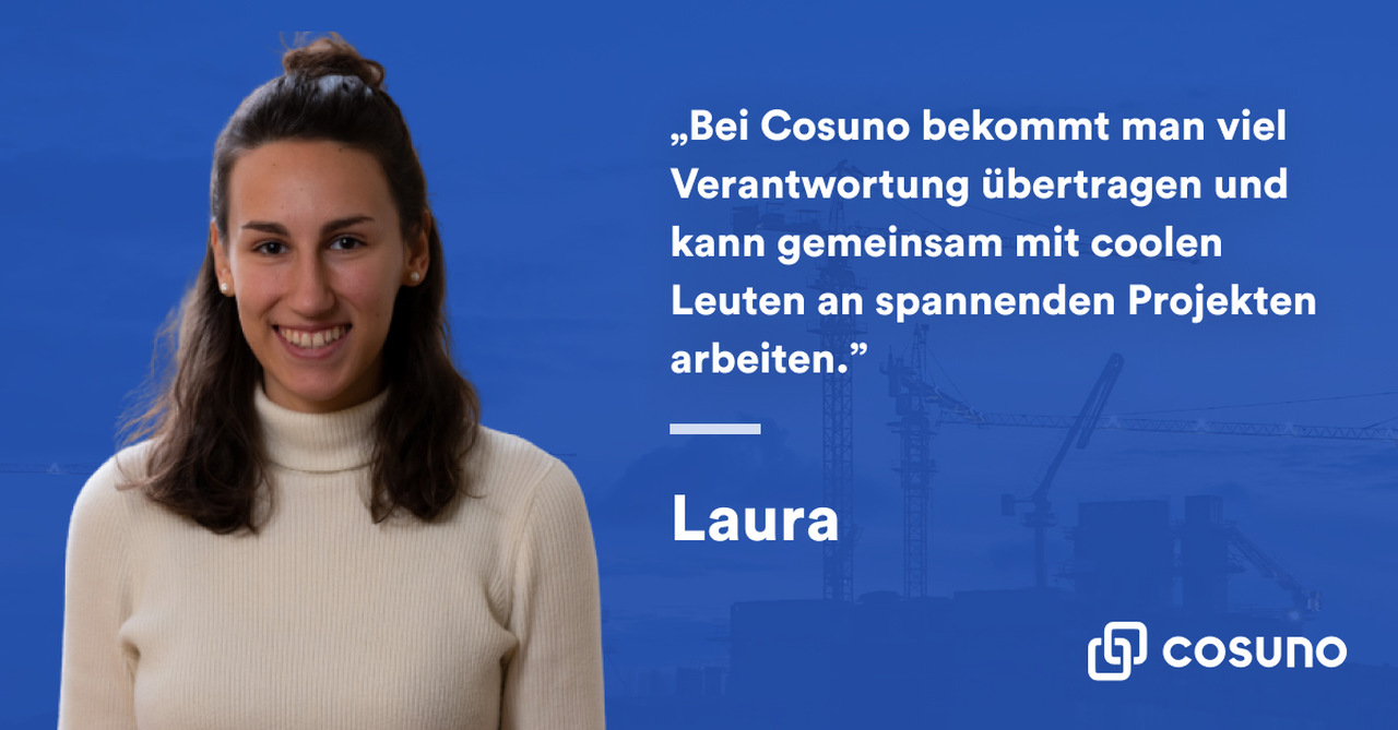 Conterfeit von Laura auf blauem Untergrund mit weißem Zitat daneben
